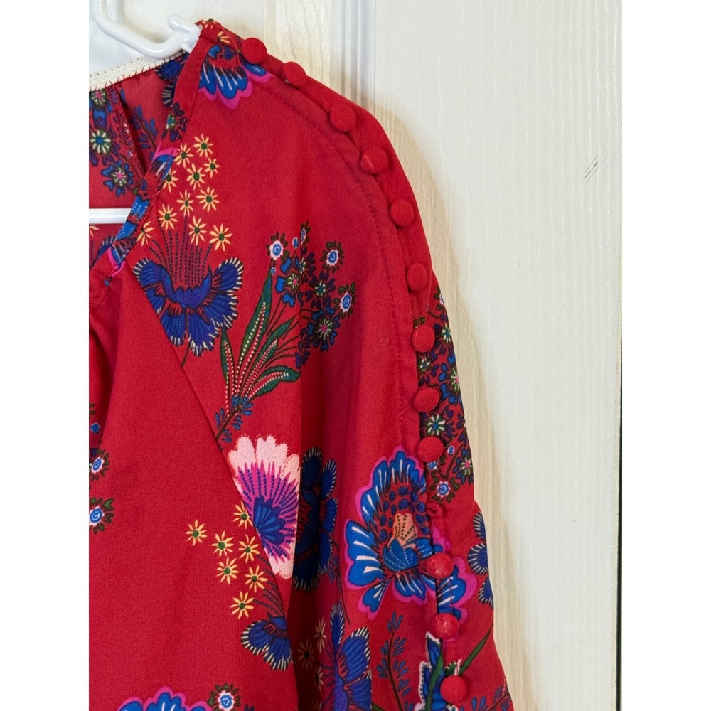 Zac‎ & Rachel Floral Blouse Button Sleeve Tie Detail Red Bohemian 1X - Picture 3 of 7
